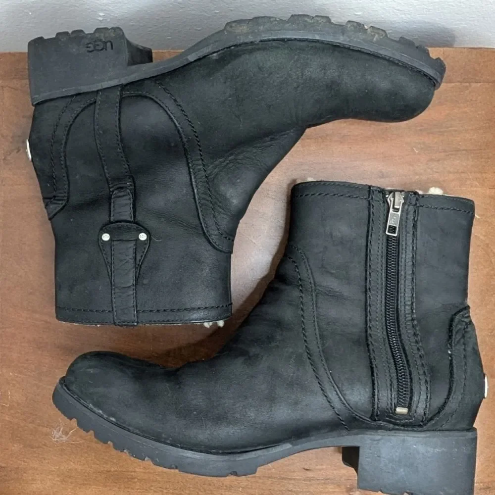 Ugg Fur Lined Outdoors Cozy Cabin Whimsigoth Dark Academia Leather Boots 10